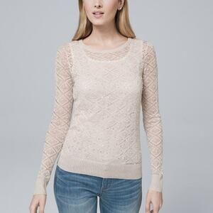 White House Black Market Pearl Sequin Metallic Crochet Knit Top Size S